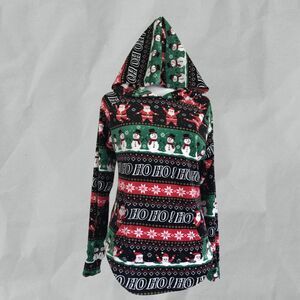 No Boundaries Super Soft Hooded Long Sleeve Christmas Print Shirt Junior Size M